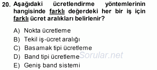 Ücret ve Ödül Yönetimi 2014 - 2015 Ara Sınavı 20.Soru