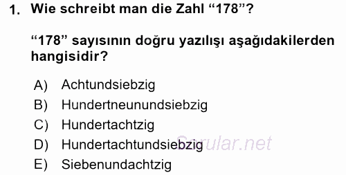 Almanca 1 2017 - 2018 Ara Sınavı 1.Soru