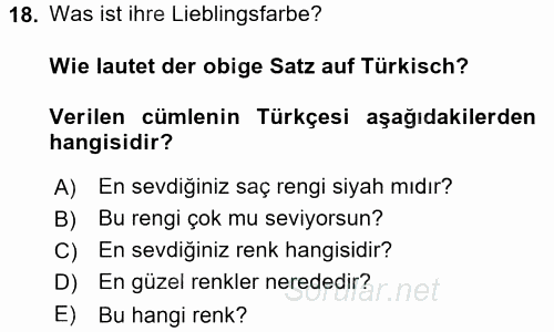 Almanca 1 2017 - 2018 Ara Sınavı 18.Soru