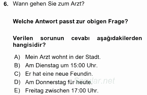 Almanca 1 2017 - 2018 Ara Sınavı 6.Soru