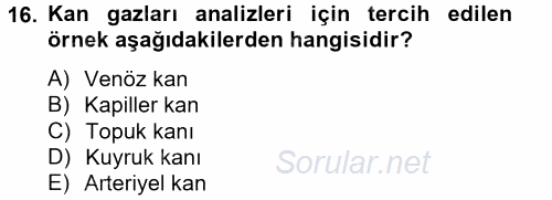 Veteriner Laboratuvar Teknikleri ve Prensipleri 2014 - 2015 Tek Ders Sınavı 16.Soru