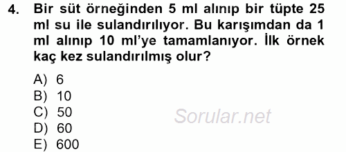 Veteriner Laboratuvar Teknikleri ve Prensipleri 2014 - 2015 Tek Ders Sınavı 4.Soru