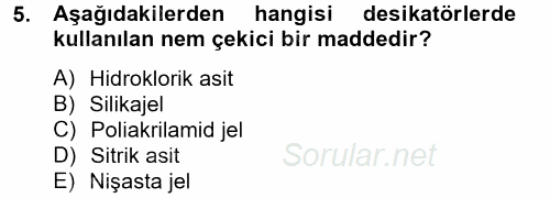 Veteriner Laboratuvar Teknikleri ve Prensipleri 2014 - 2015 Tek Ders Sınavı 5.Soru