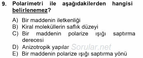Veteriner Laboratuvar Teknikleri ve Prensipleri 2014 - 2015 Tek Ders Sınavı 9.Soru