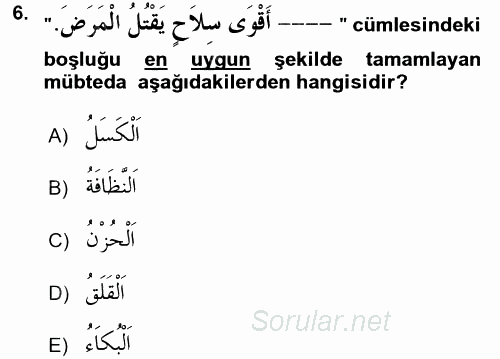 Arapça 3 2017 - 2018 Ara Sınavı 6.Soru