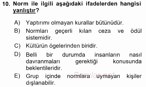 Türkiye´nin Toplumsal Yapısı 2016 - 2017 Ara Sınavı 10.Soru