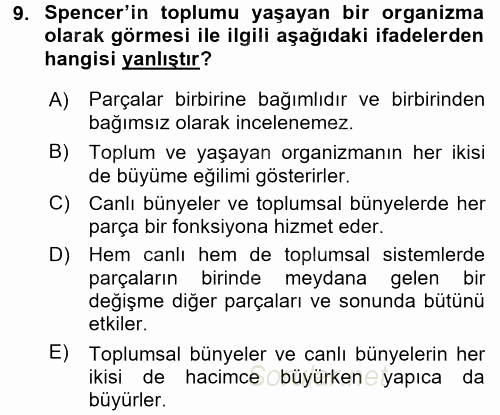 Türkiye´nin Toplumsal Yapısı 2016 - 2017 Ara Sınavı 9.Soru