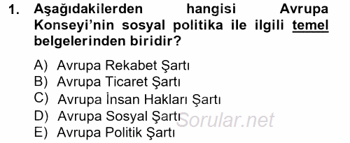 Uluslararası Sosyal Politika 2014 - 2015 Ara Sınavı 1.Soru
