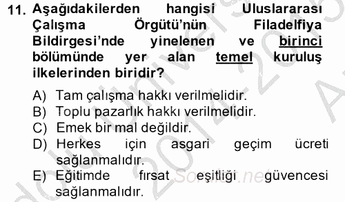 Uluslararası Sosyal Politika 2014 - 2015 Ara Sınavı 11.Soru