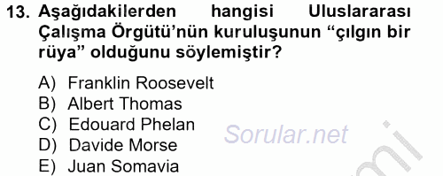 Uluslararası Sosyal Politika 2014 - 2015 Ara Sınavı 13.Soru