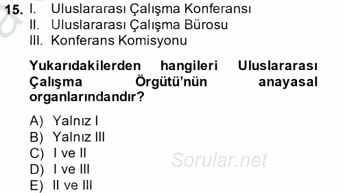 Uluslararası Sosyal Politika 2014 - 2015 Ara Sınavı 15.Soru