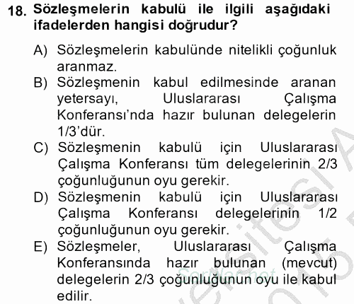 Uluslararası Sosyal Politika 2014 - 2015 Ara Sınavı 18.Soru