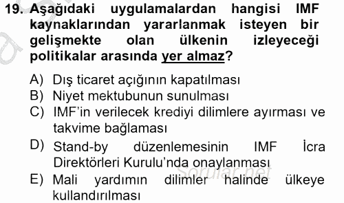 Uluslararası Örgütler 2012 - 2013 Ara Sınavı 19.Soru