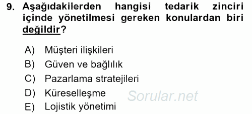 Tedarik Zinciri Yönetimi 2017 - 2018 3 Ders Sınavı 9.Soru