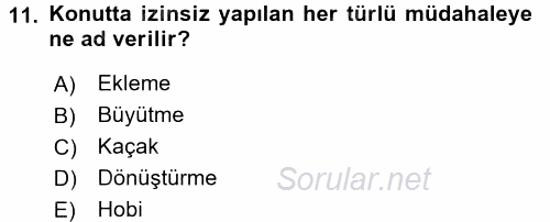 Konut Seçimi ve Düzenlenmesi 2016 - 2017 Ara Sınavı 11.Soru