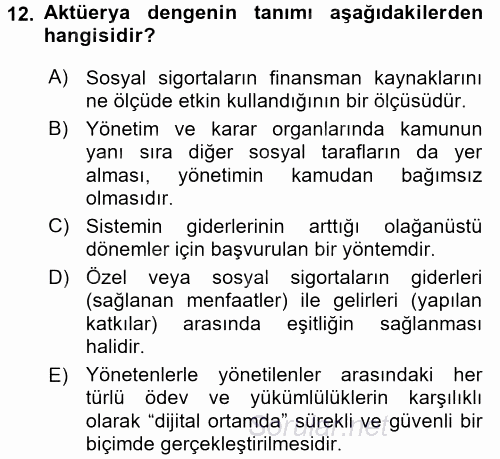 Sosyal Güvenlik 2017 - 2018 Dönem Sonu Sınavı 12.Soru