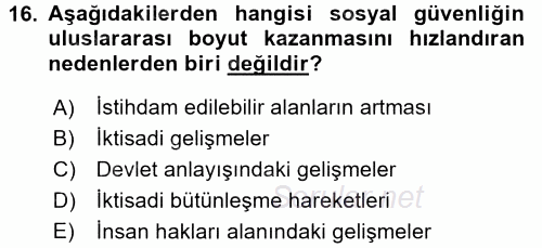 Sosyal Güvenlik 2017 - 2018 Dönem Sonu Sınavı 16.Soru