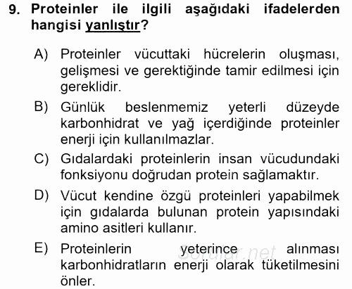 Beslenmenin Temel İlkeleri 2015 - 2016 Ara Sınavı 9.Soru