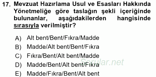 Hukuk Dili Ve Adli Yazışmalar 2017 - 2018 3 Ders Sınavı 17.Soru