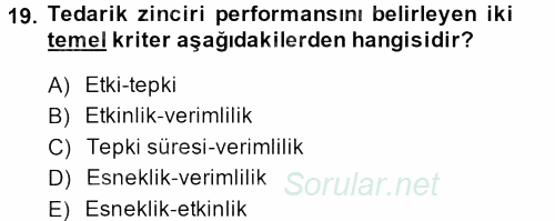 Tedarik Zinciri Yönetimi 2013 - 2014 Tek Ders Sınavı 19.Soru