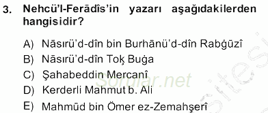 XIV-XV. Yüzyıllar Türk Dili 2013 - 2014 Ara Sınavı 3.Soru