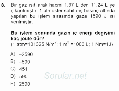 Genel Kimya 1 2012 - 2013 Dönem Sonu Sınavı 8.Soru