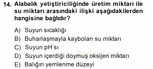 Balık Yetiştiriciliği 2014 - 2015 Dönem Sonu Sınavı 14.Soru