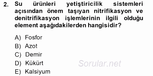 Balık Yetiştiriciliği 2014 - 2015 Dönem Sonu Sınavı 2.Soru