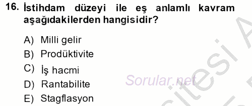 Hayvancılık Ekonomisi 2014 - 2015 Ara Sınavı 16.Soru