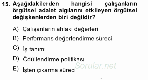 Çalışma Psikolojisi 2014 - 2015 Ara Sınavı 15.Soru