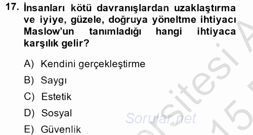 Çalışma Psikolojisi 2014 - 2015 Ara Sınavı 17.Soru