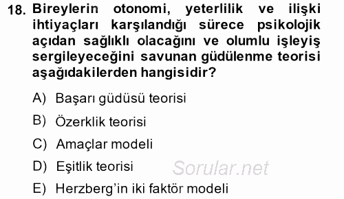 Çalışma Psikolojisi 2014 - 2015 Ara Sınavı 18.Soru