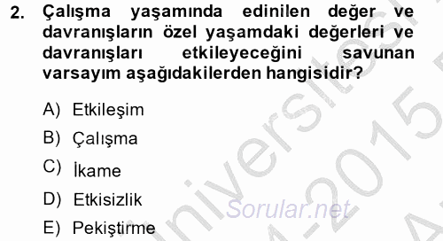 Çalışma Psikolojisi 2014 - 2015 Ara Sınavı 2.Soru