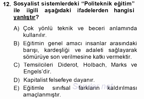 Eğitim Felsefesi 2014 - 2015 Tek Ders Sınavı 12.Soru