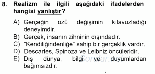 Eğitim Felsefesi 2014 - 2015 Tek Ders Sınavı 8.Soru