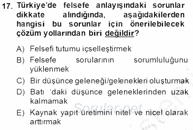 Türkiye´de Felsefenin Gelişimi 2 2013 - 2014 Tek Ders Sınavı 17.Soru