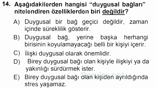 Aile İçi Uyumlu Etkileşim 2012 - 2013 Ara Sınavı 14.Soru