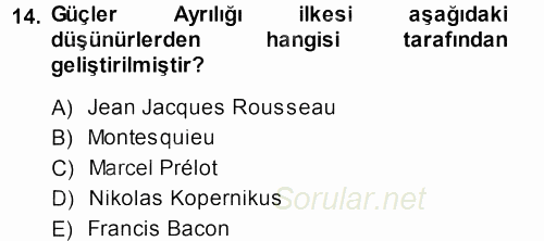 Siyaset Bilimi 2013 - 2014 Tek Ders Sınavı 14.Soru