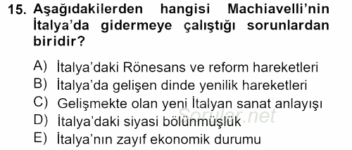 Siyaset Bilimi 2013 - 2014 Tek Ders Sınavı 15.Soru