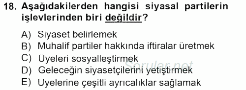 Siyaset Bilimi 2013 - 2014 Tek Ders Sınavı 18.Soru