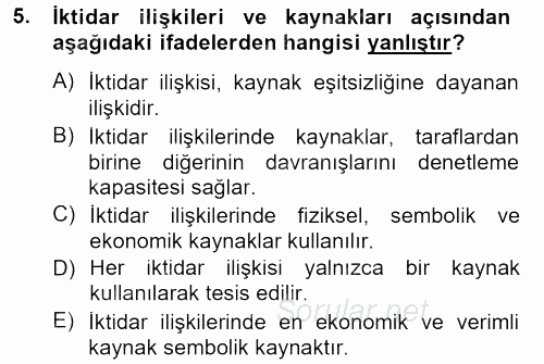 Siyaset Bilimi 2013 - 2014 Tek Ders Sınavı 5.Soru