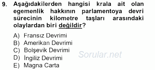 Siyaset Bilimi 2013 - 2014 Tek Ders Sınavı 9.Soru