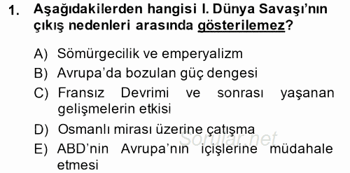 Türk Dış Politikası 1 2013 - 2014 Ara Sınavı 1.Soru