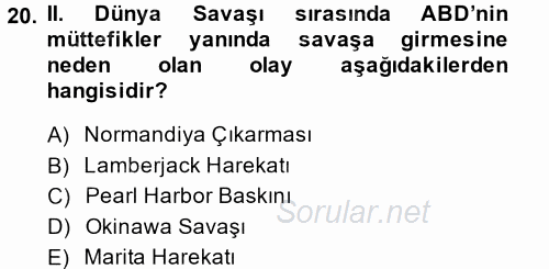 Türk Dış Politikası 1 2013 - 2014 Ara Sınavı 20.Soru