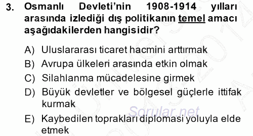 Türk Dış Politikası 1 2013 - 2014 Ara Sınavı 3.Soru