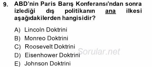 Türk Dış Politikası 1 2013 - 2014 Ara Sınavı 9.Soru