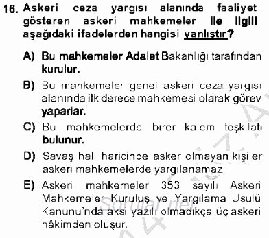 Yargı Örgütü Ve Tebligat Hukuku 2013 - 2014 Ara Sınavı 16.Soru