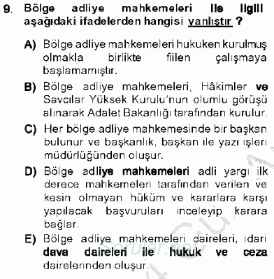 Yargı Örgütü Ve Tebligat Hukuku 2013 - 2014 Ara Sınavı 9.Soru