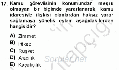 Adalet Meslek Etiği 2013 - 2014 Ara Sınavı 17.Soru