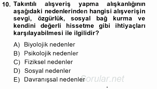 Tüketim Bilinci ve Bilinçli Tüketici 2014 - 2015 Dönem Sonu Sınavı 10.Soru
